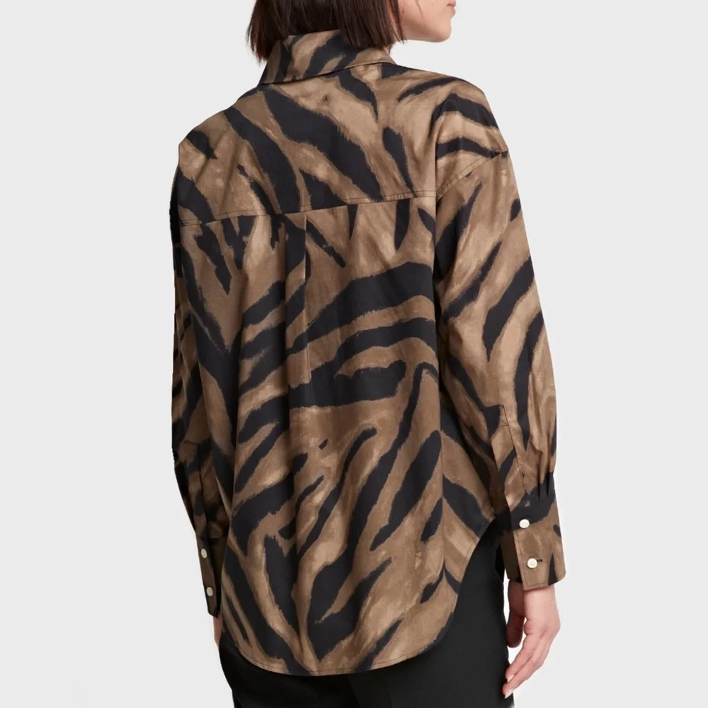 Hinson Wu Women’s Larissa Long Sleeve Abstract Zebra Shirt Size Medium Oversized - Picture 3 of 12